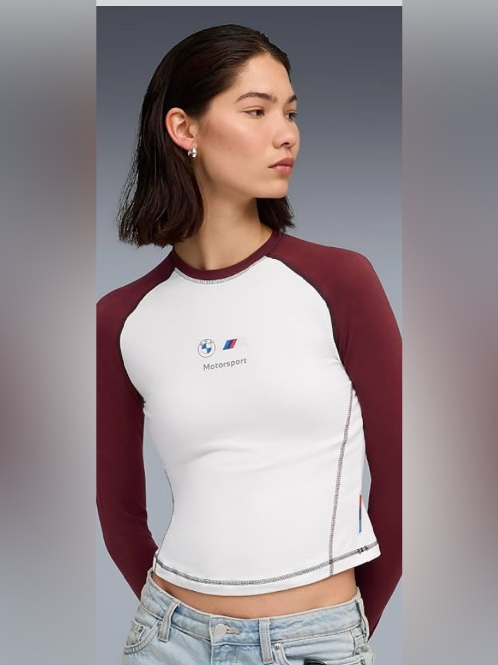 NWT-XL Women's White & Burgundy crewneck  Long-Sleeve Top BMW puma jersey